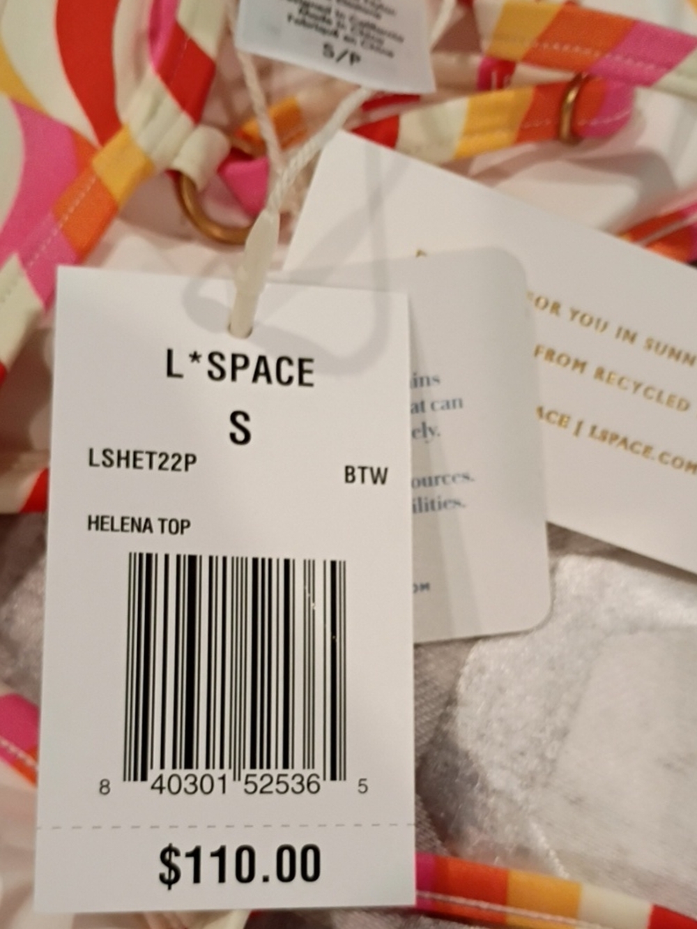 NWT l*space Helena Multicolor Wave-Print Retro Triangle Bikini Top S, M - Picture 9 of 11